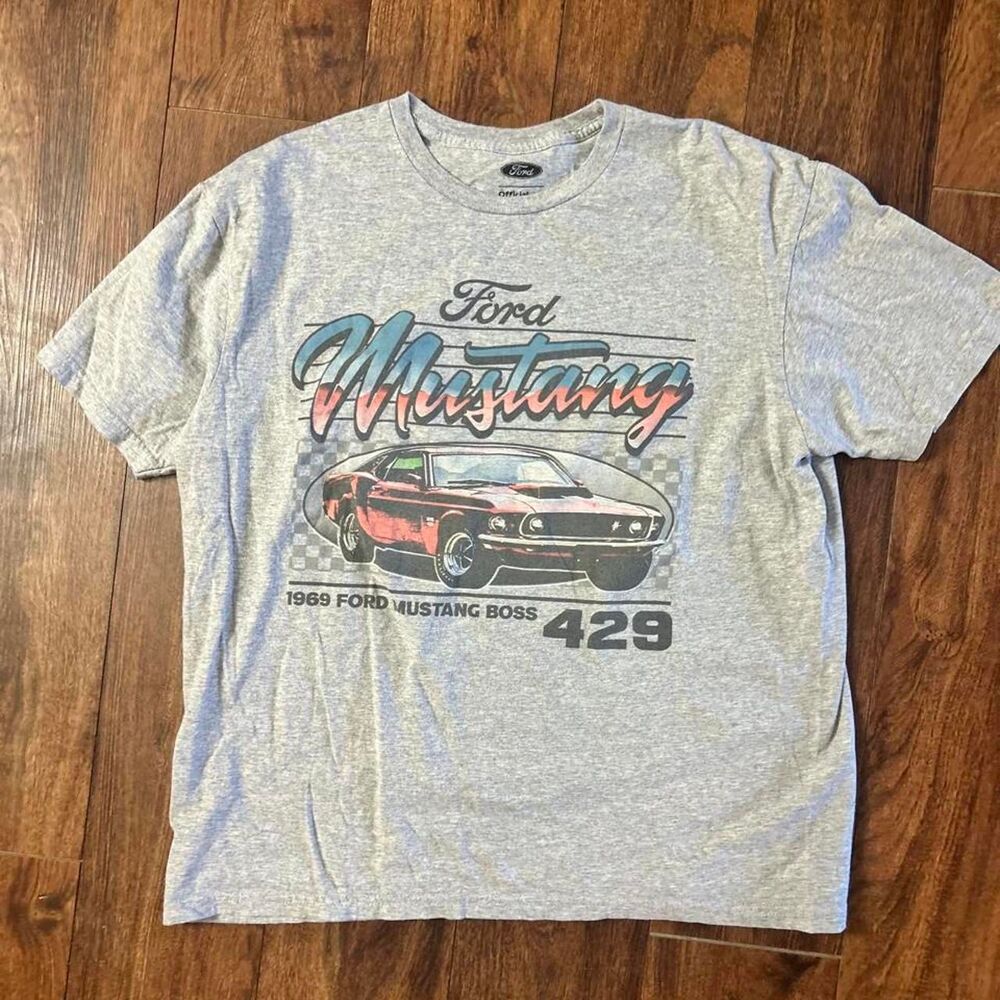Unisex L Ford Mustang Boss 429 T Shirt 1969 Muscle Car Graphic Tee Gray
